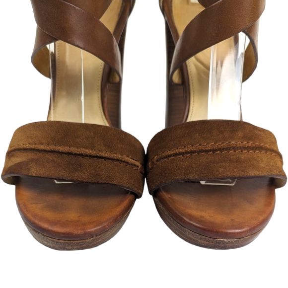 M. Gemi Aperto Women's Size 39.5 US 9 Brown Leather Suede Platform Heel Sandals - Picture 3 of 15
